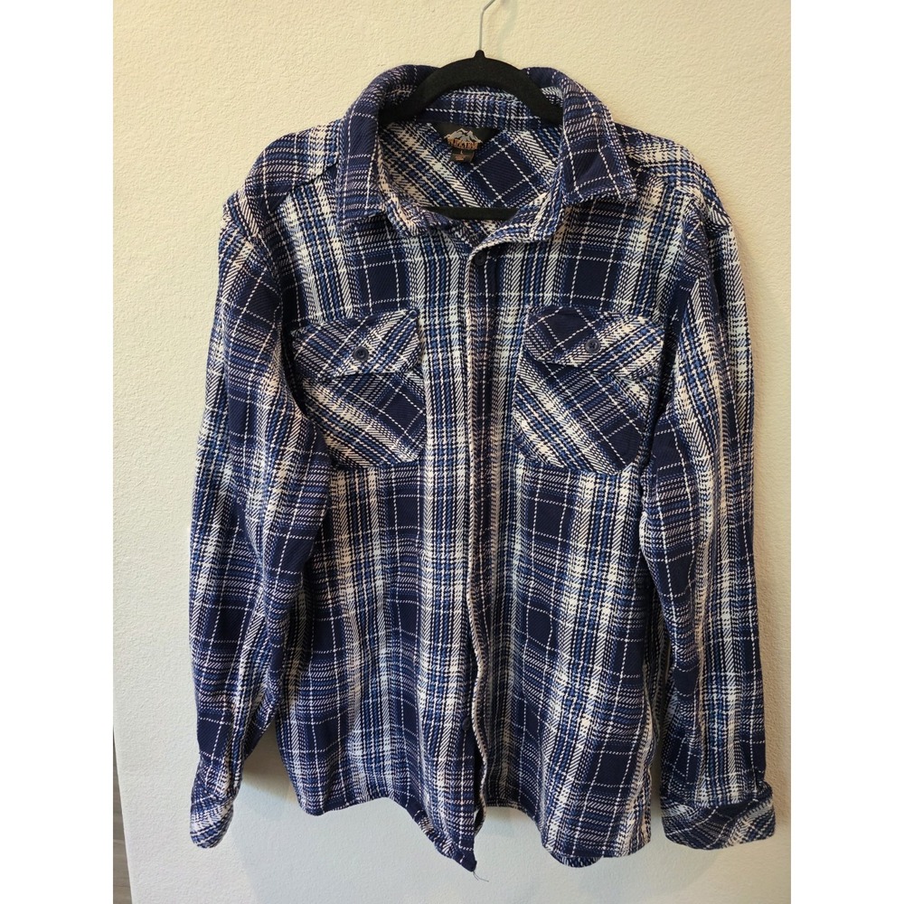 Pacific Trail Men's Button Up Shirt Plaid Sz L Blue White Thick Quality Gorpcore